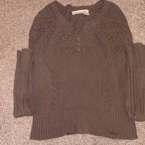 DKNY Olive Green Cable Knit Henley Sweater